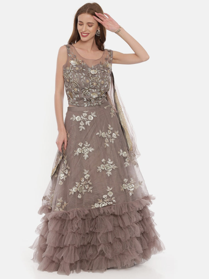 Neerus L Brown Color Nett Fabric Ghagra Set