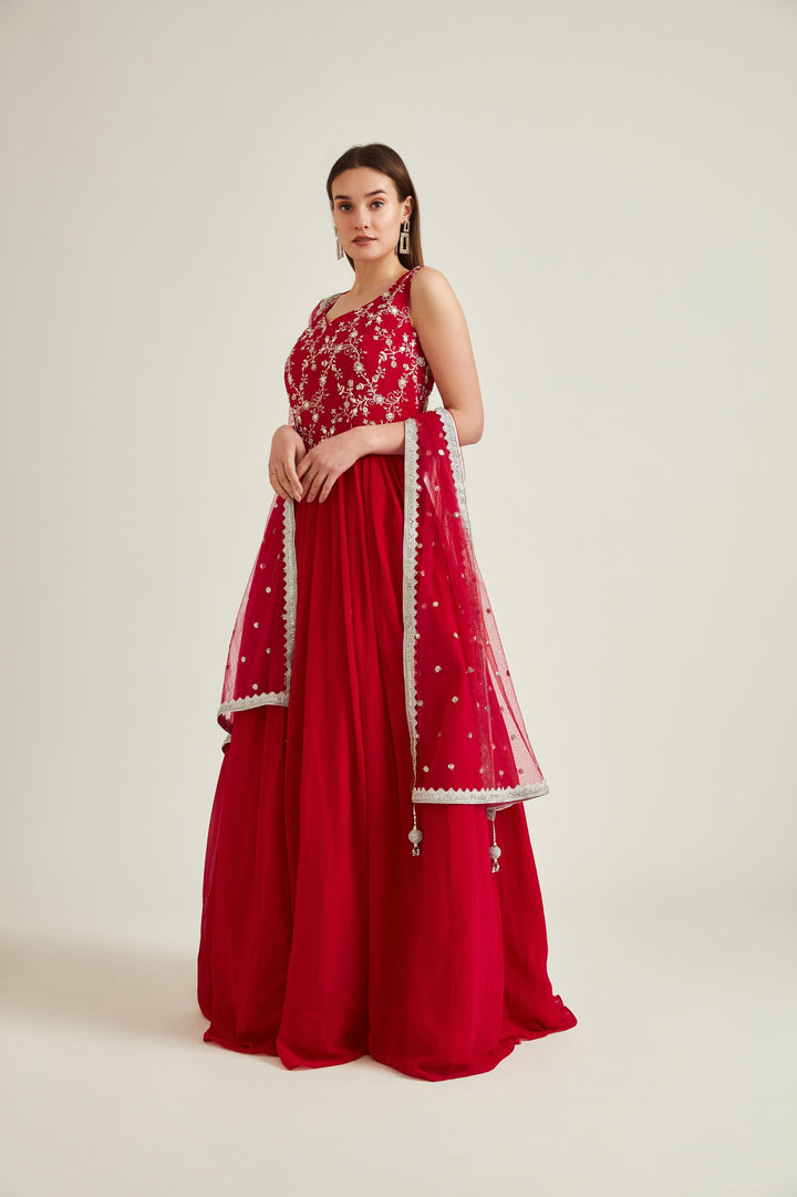 Neerus Pink georgette embellished gown - front view