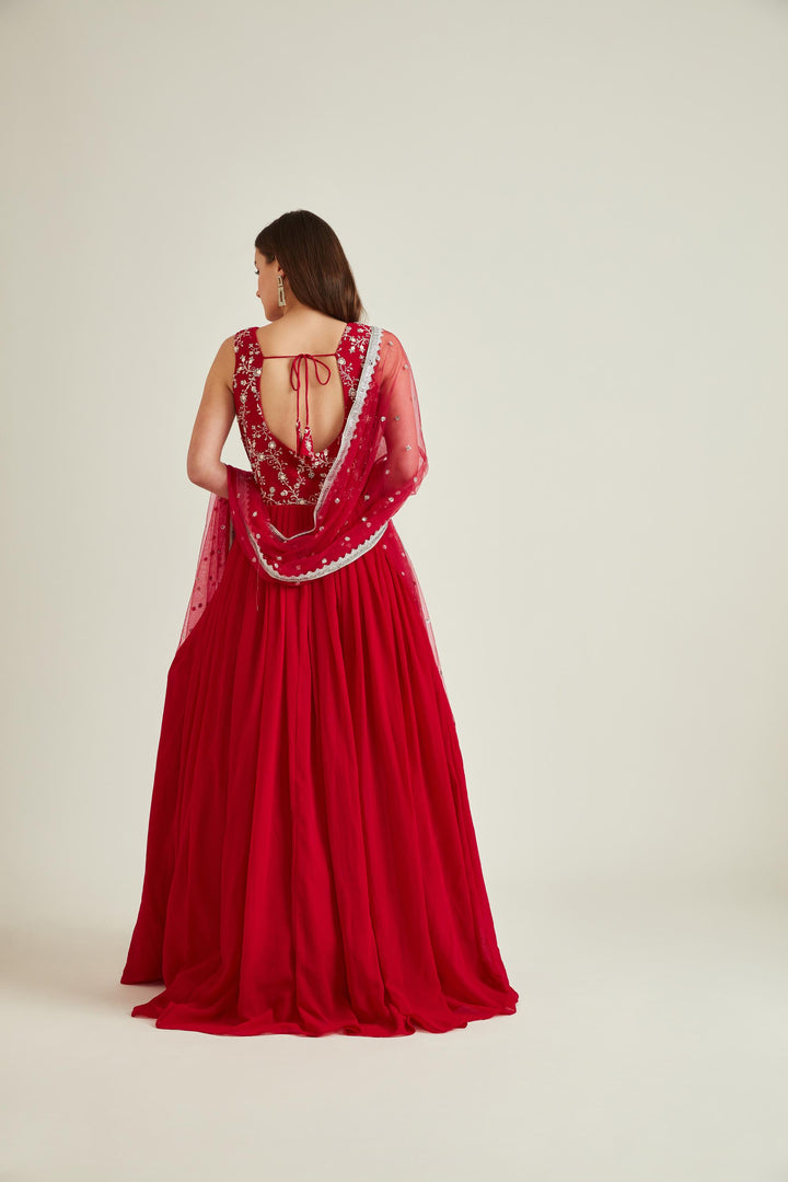 Neerus Pink georgette embellished gown - back view