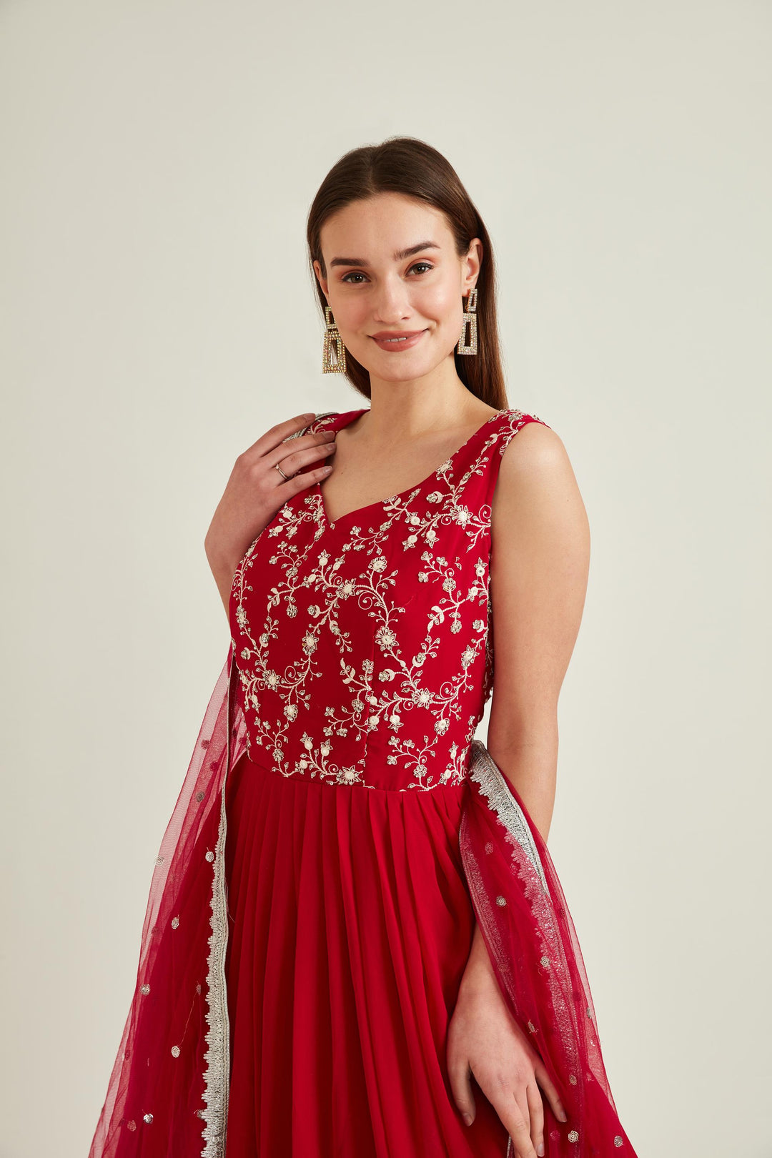 Neerus Pink georgette embellished gown - detail view 1