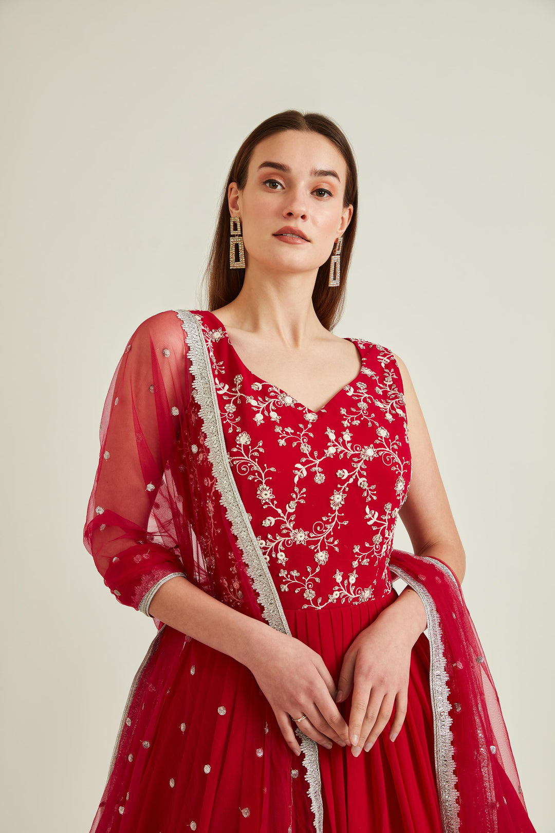 Neerus Pink georgette embellished gown - detail view 2