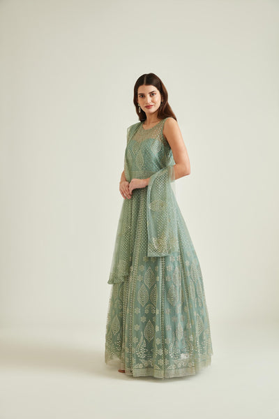 Neeru'S SKY BLUE Colour NETT Fabric GOWN