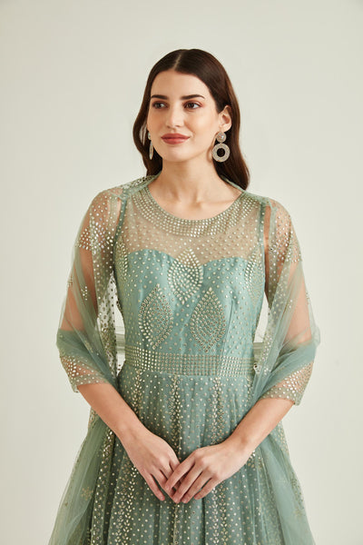 Neeru'S SKY BLUE Colour NETT Fabric GOWN