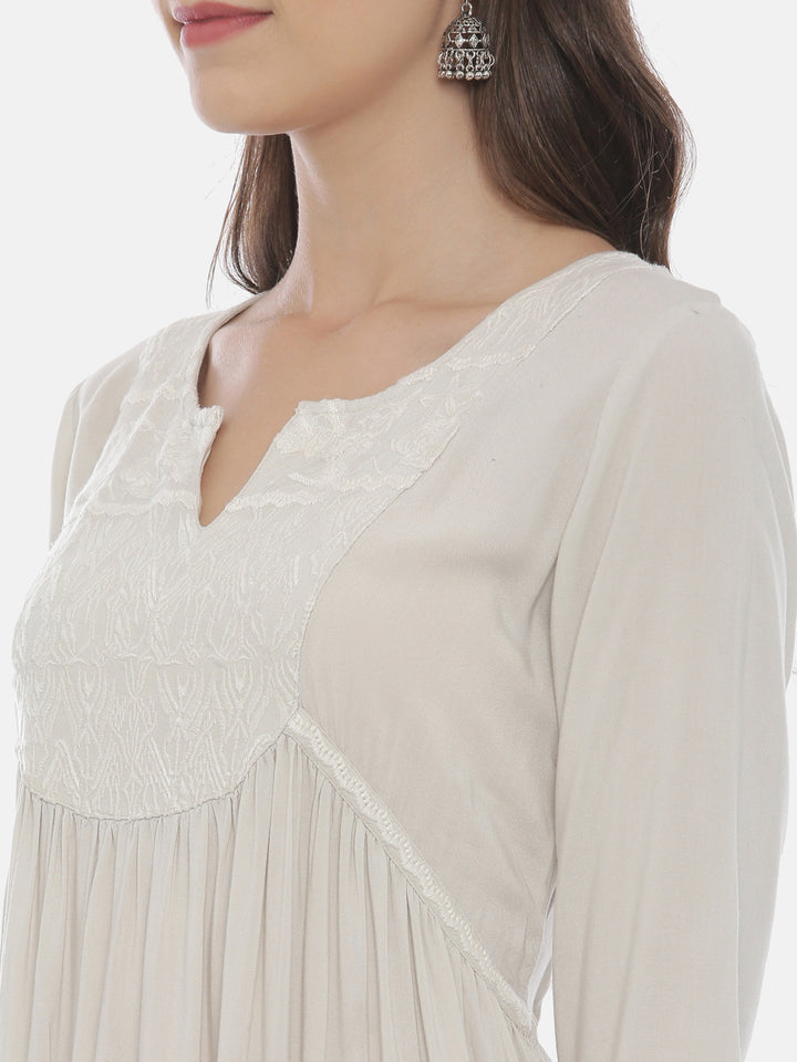 Neerus Cream Color Rayon Fabric Tunic