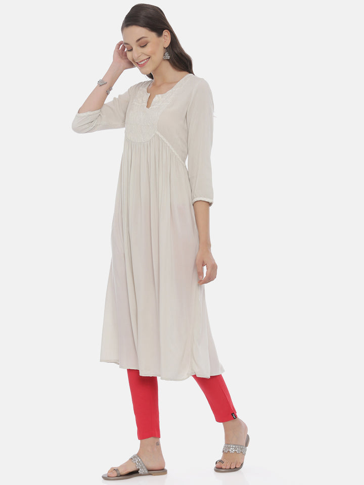 Neerus Cream Color Rayon Fabric Tunic