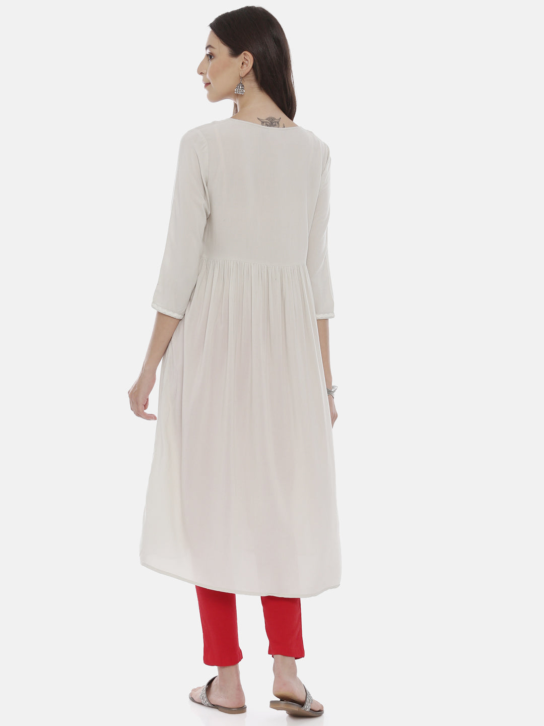 Neerus Cream Color Rayon Fabric Tunic