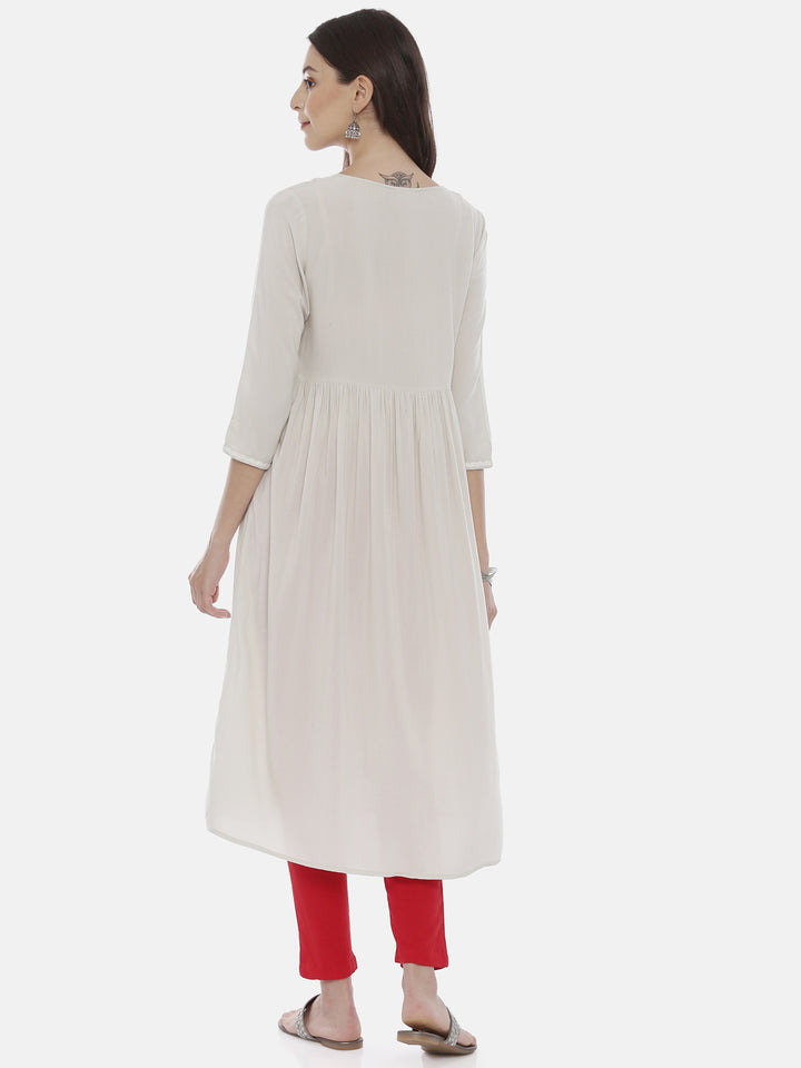 Neerus Cream Color Rayon Fabric Tunic