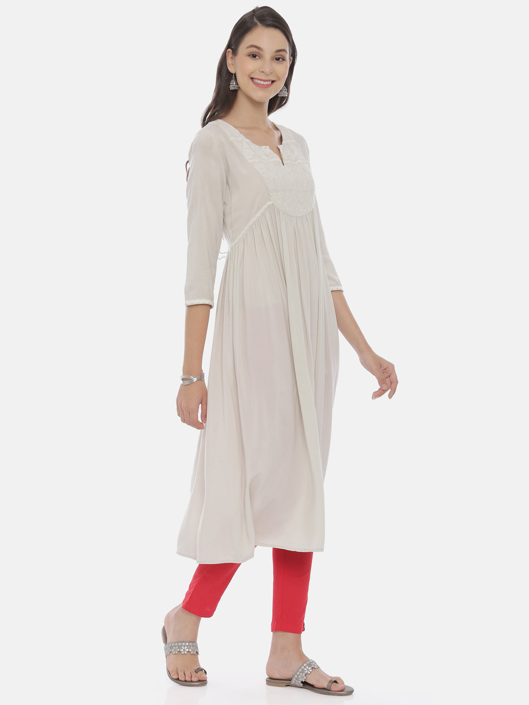 Neerus Cream Color Rayon Fabric Tunic