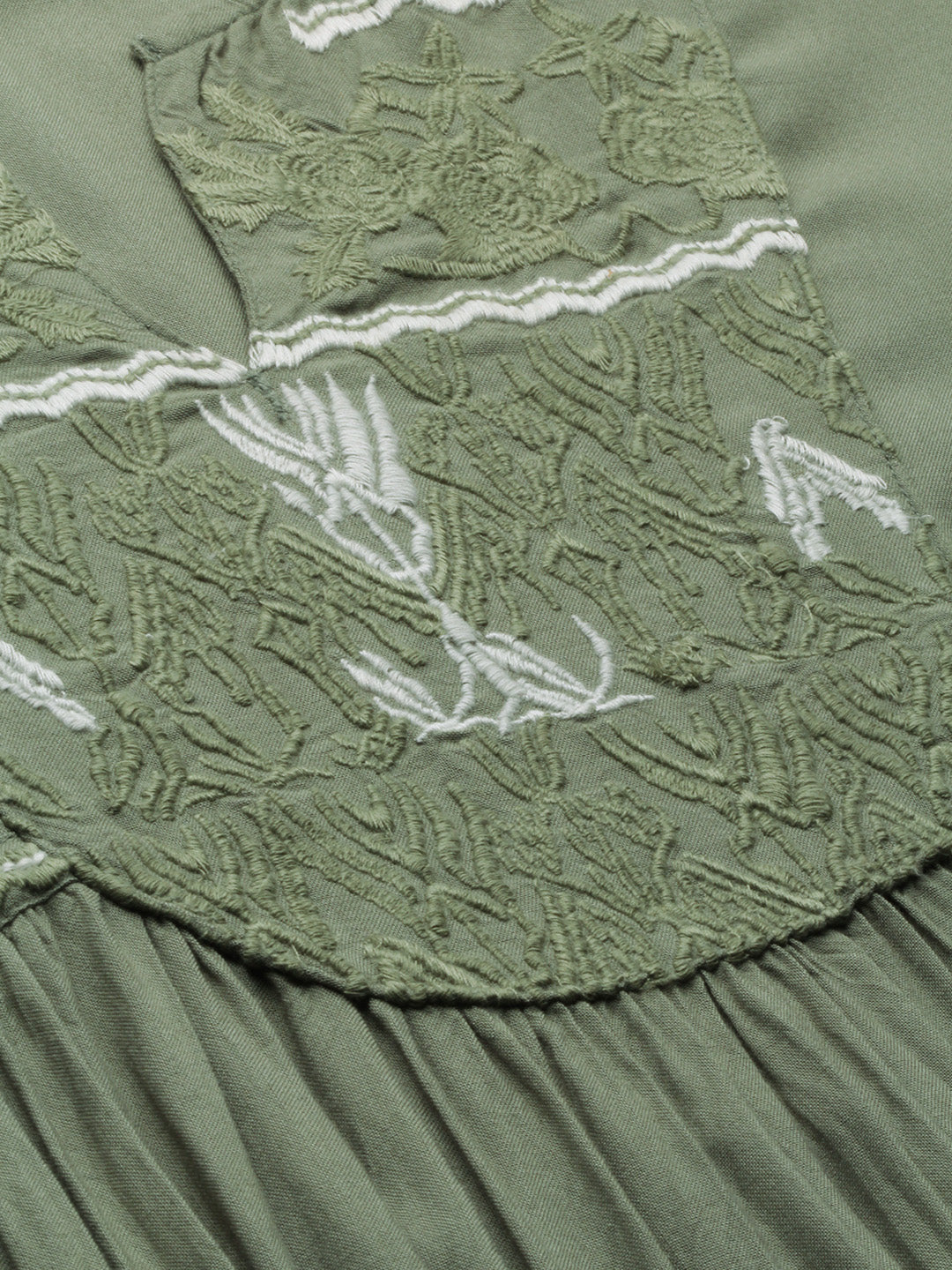 Neerus Green rayon embroidered A-line kurti - back view
