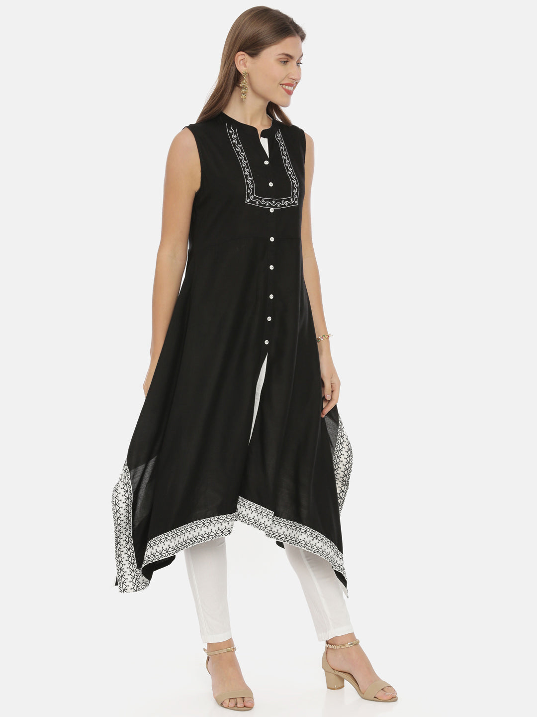 Neerus Black Color Rayon Fabric Tunic