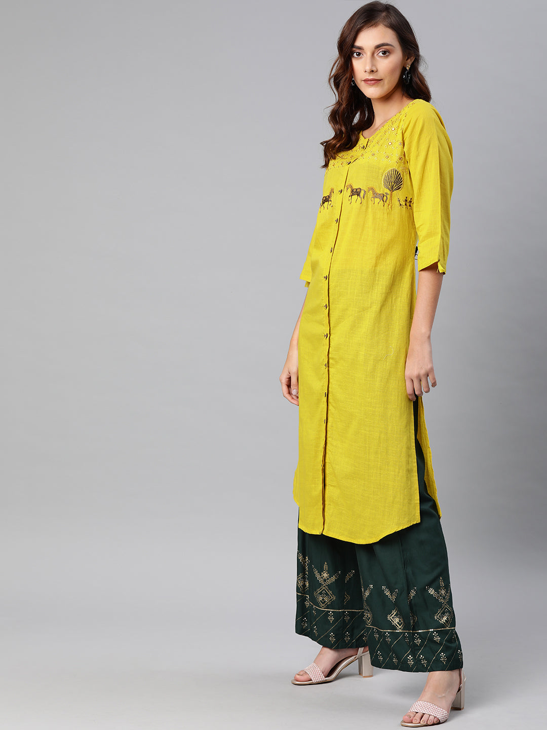Neeru's Yellow Embroidered A Line Kurta