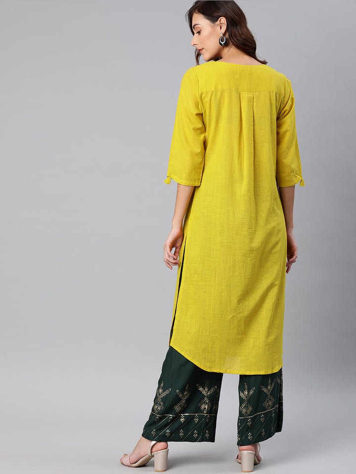Neerus Yellow Embroidered A Line Kurta