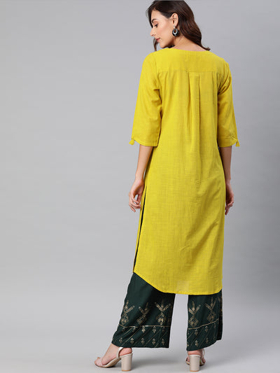 Neeru's Yellow Embroidered A Line Kurta