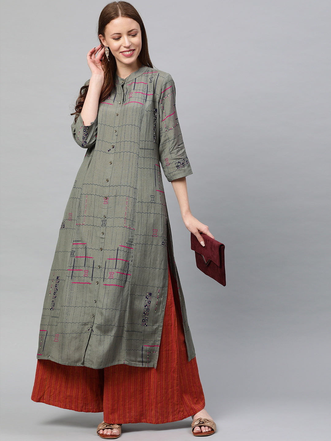 Neerus Green printed straight kurta - detail view 2