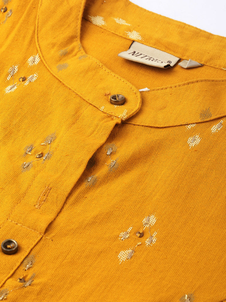 Neerus Mustard Printed A Line Kurta