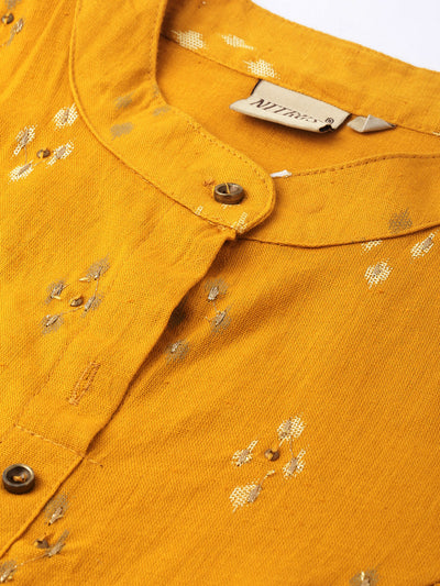 Neeru's Mustard Printed A Line Kurta