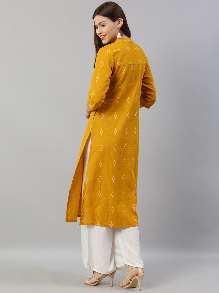 Neerus Mustard Printed A Line Kurta