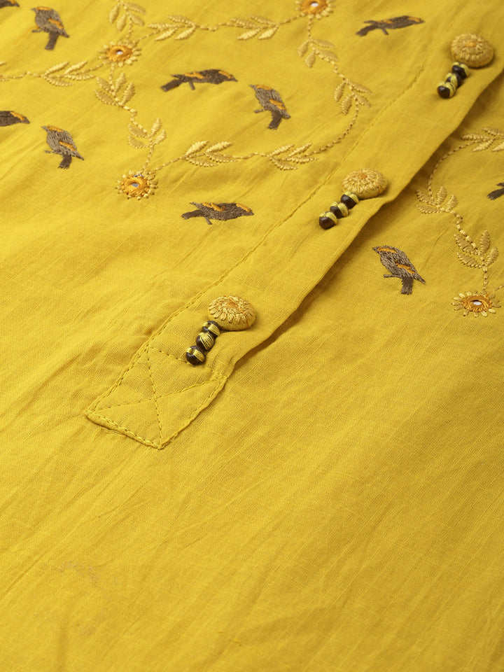 Neerus Women Yellow Embroidered Straight Kurta
