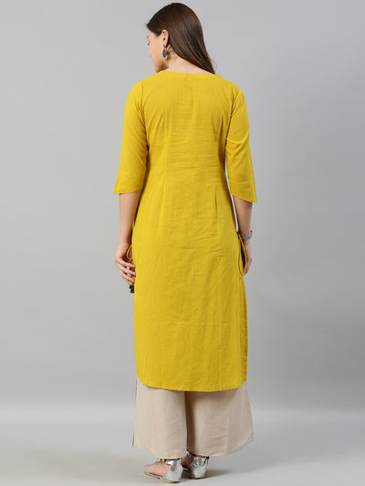 Neeru's Women Yellow Embroidered Straight Kurta
