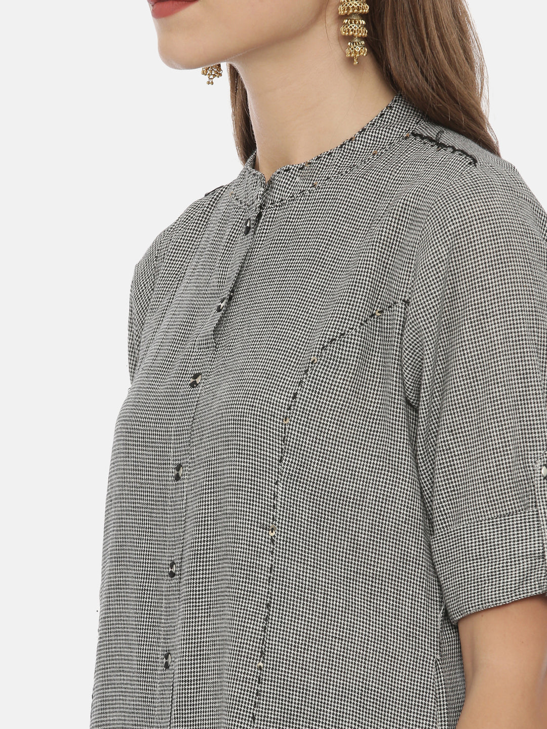 Neerus Grey cotton A-line kurta - back view
