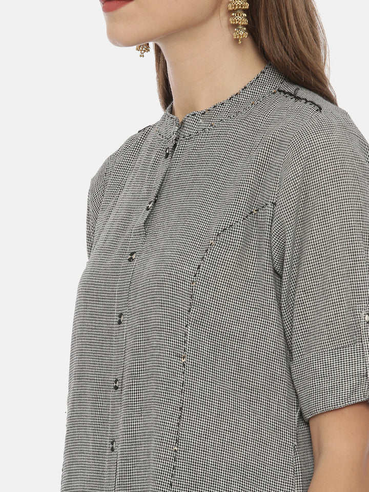 Neerus Grey cotton A-line kurta - back view