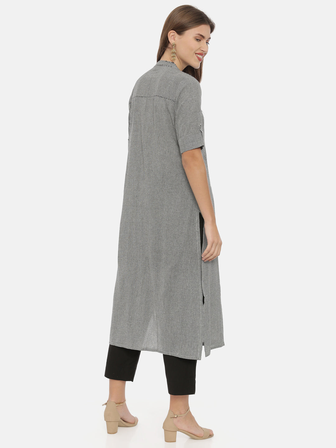 Neerus Grey cotton A-line kurta - detail view 2