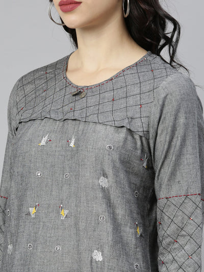 Neeru's Grey Embroidered High Low Kurta