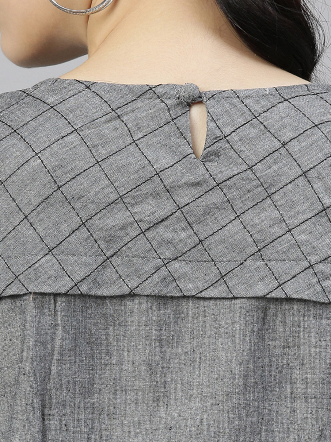 Neerus Grey embroidered high-low kurta - side view