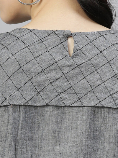 Neeru's Grey Embroidered High Low Kurta
