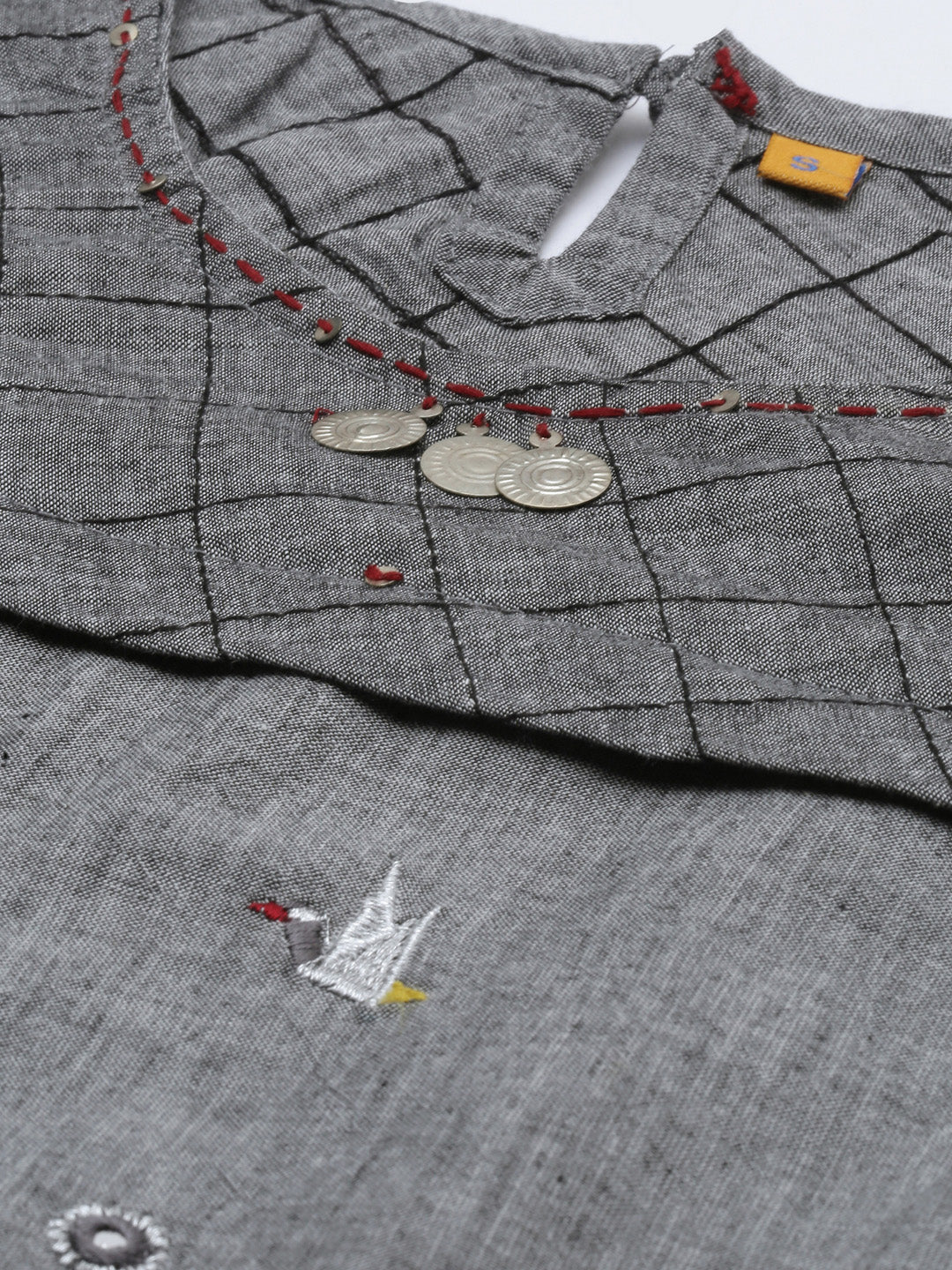 Neerus Grey embroidered high-low kurta - detail view 1