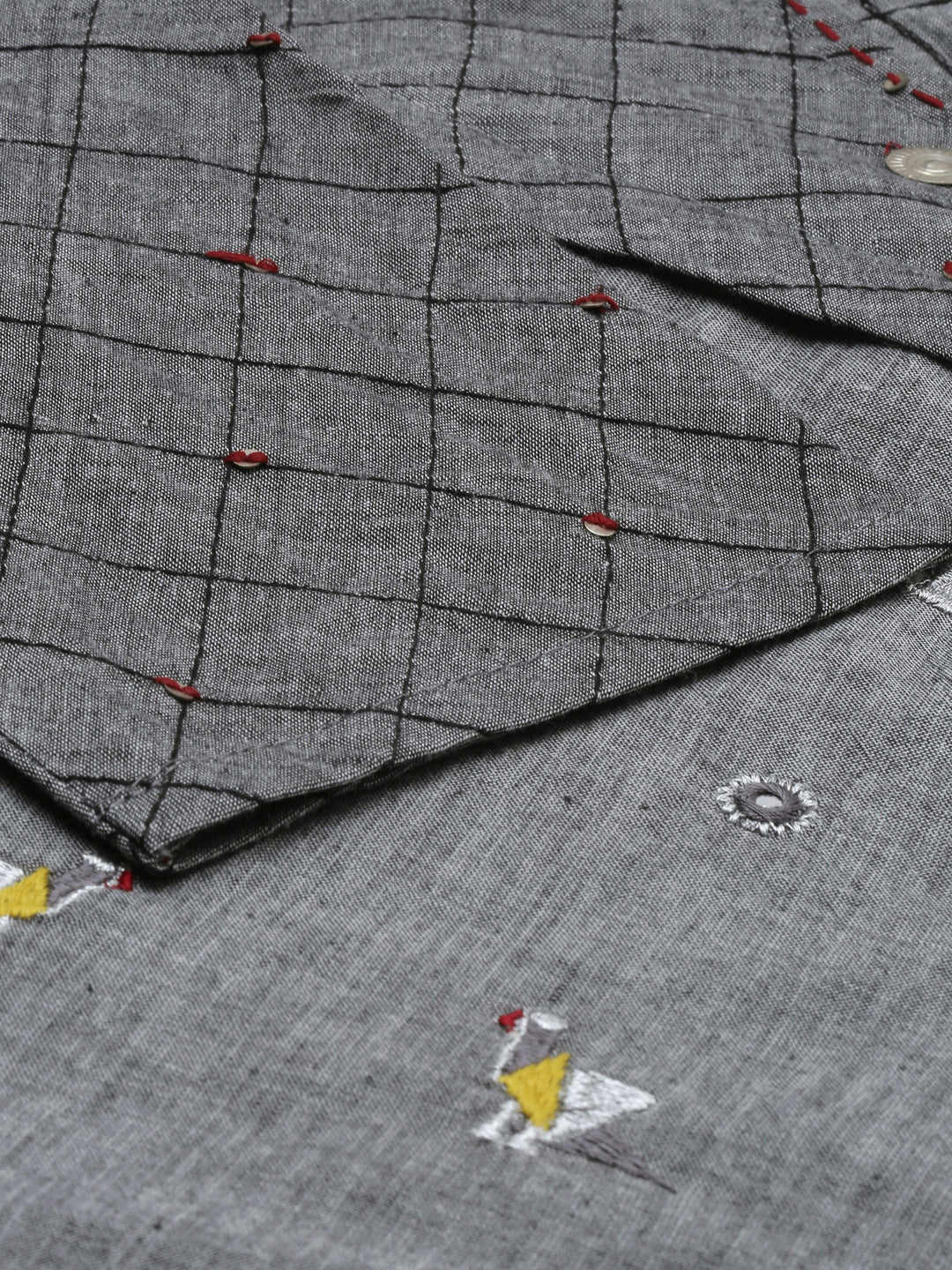 Neerus Grey embroidered high-low kurta - detail view 2