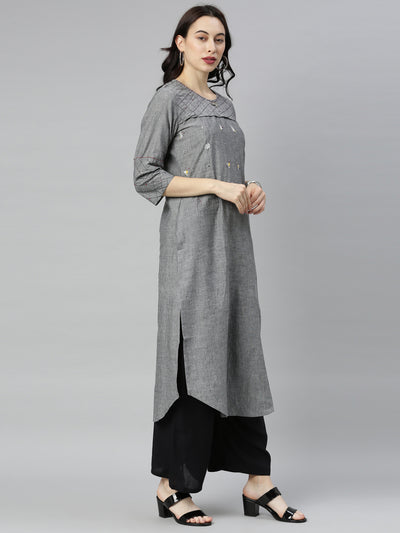 Neeru's Grey Embroidered High Low Kurta