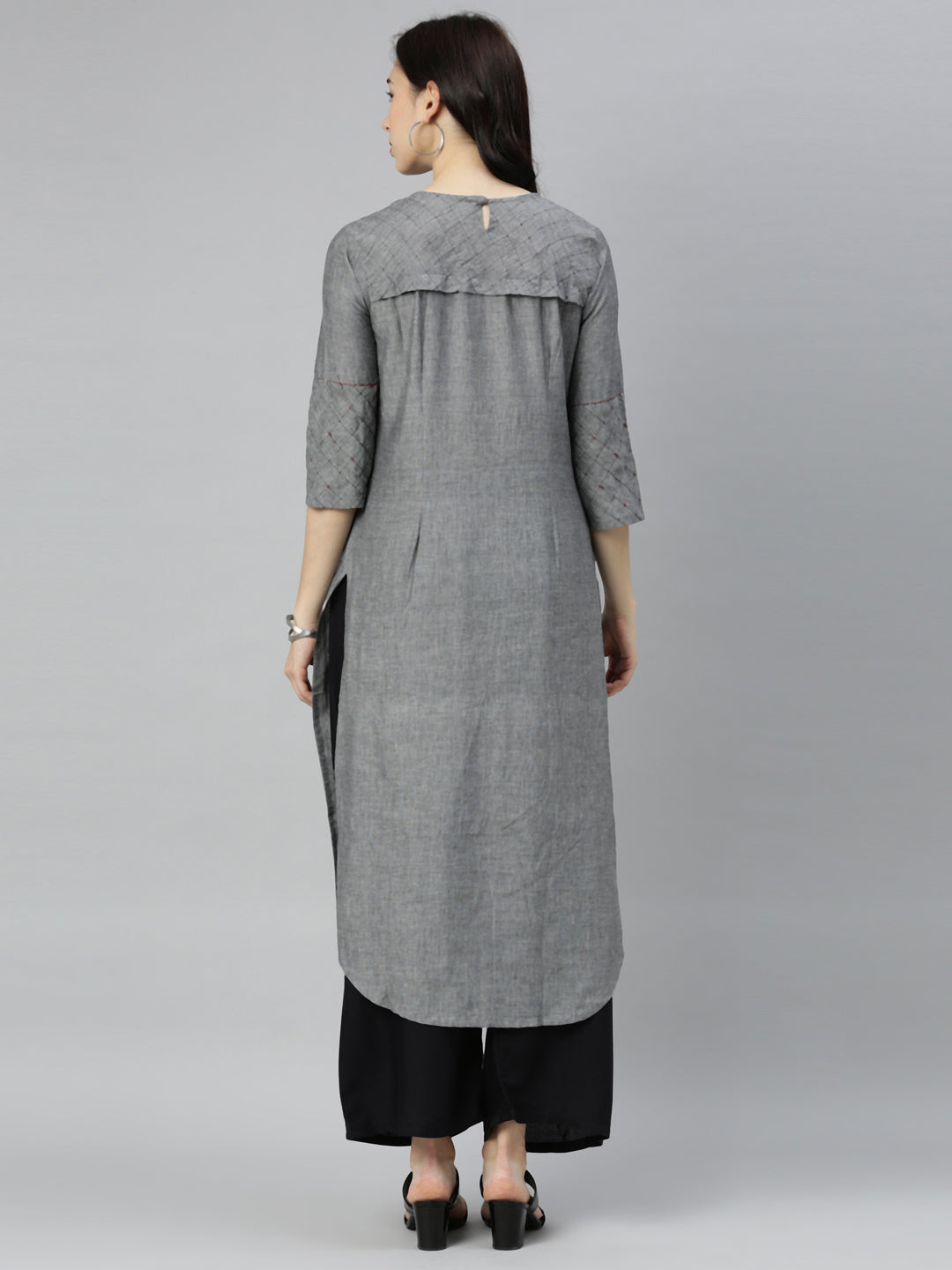 Neeru's Grey Embroidered High Low Kurta