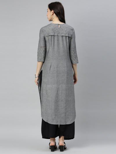 Neeru's Grey Embroidered High Low Kurta