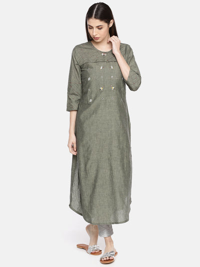 Neeru's Olive Embellished Straight Kurta