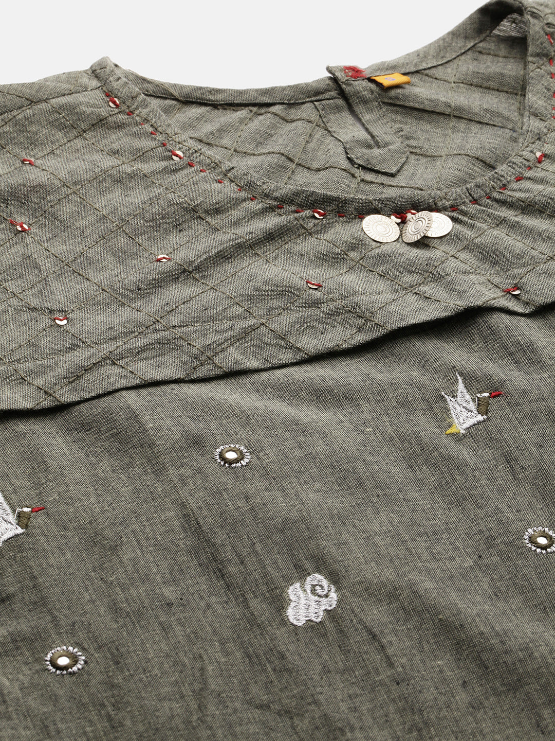 Neerus Green cotton embellished straight kurta - back view