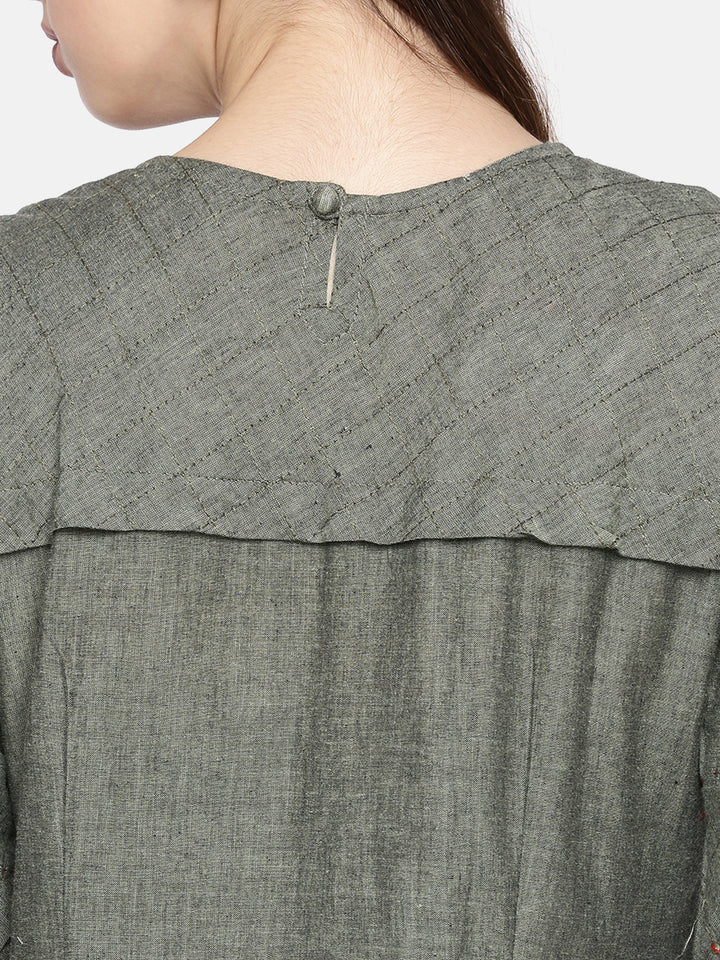 Neerus Green cotton embellished straight kurta - detail view 2
