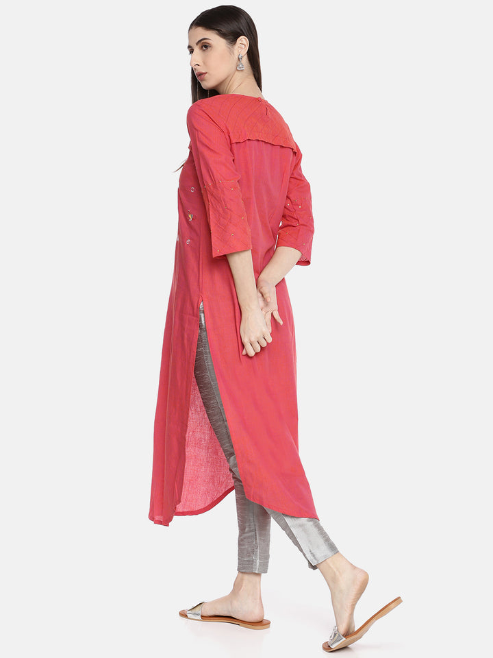 Neerus Pink Embellished A Line Kurta