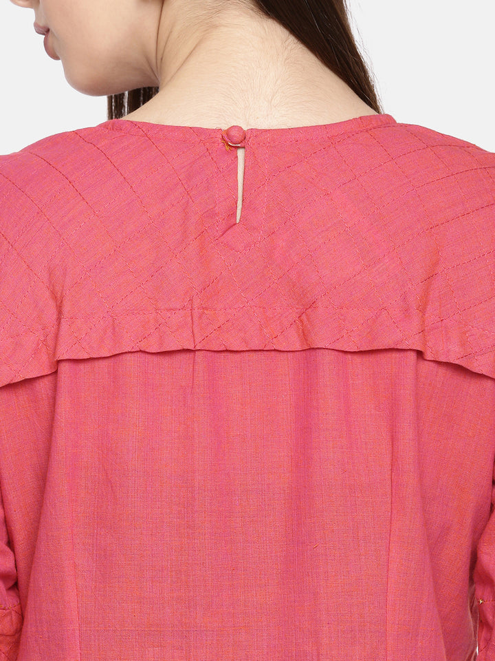Neerus Pink Embellished A Line Kurta