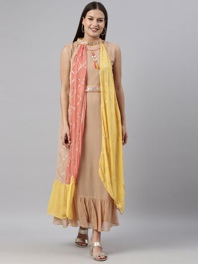 Neeru'S Beige Color Georgette Fabric Kurta
