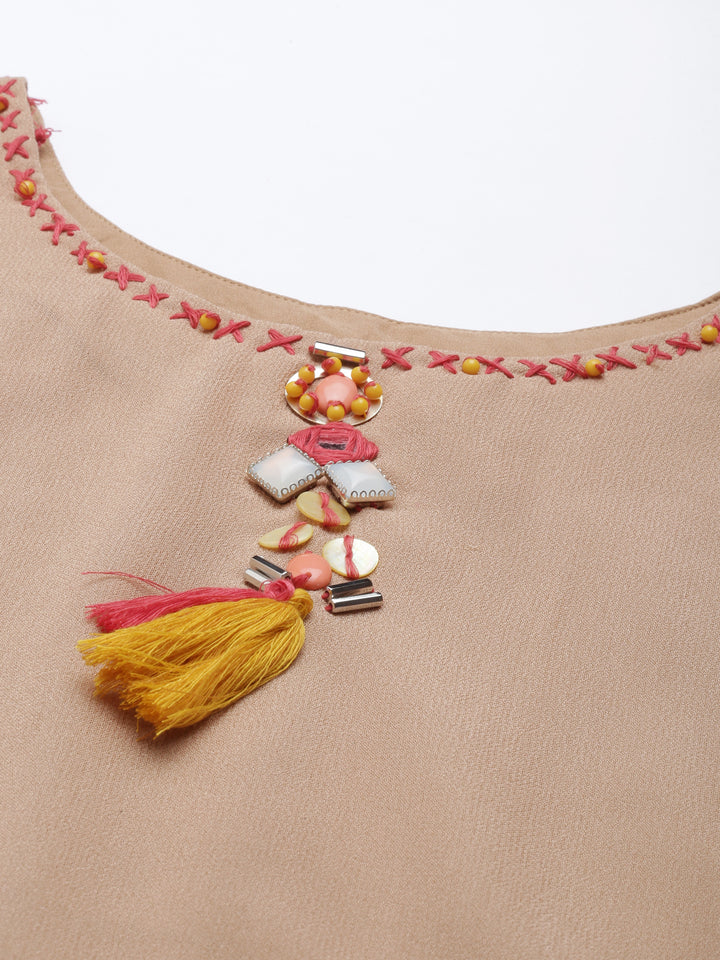 Neerus Beige Color Georgette Fabric Kurta