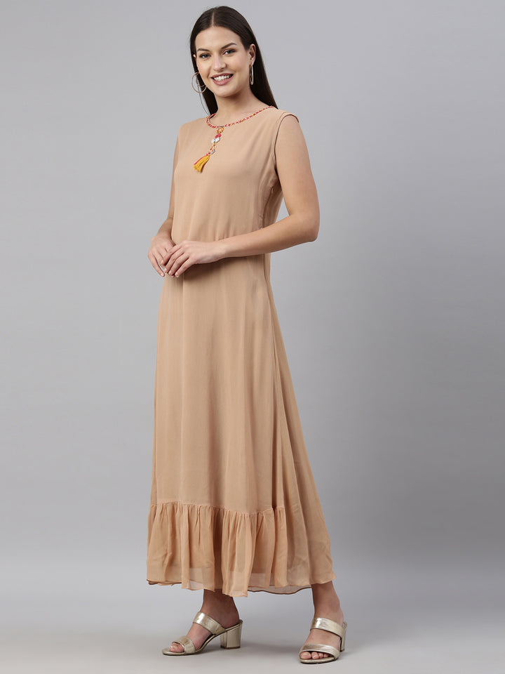 Neerus Beige Color Georgette Fabric Kurta