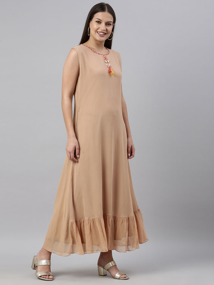 Neerus Beige Color Georgette Fabric Kurta