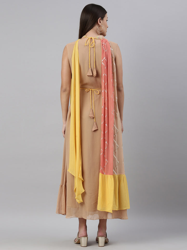 Neerus Beige Color Georgette Fabric Kurta