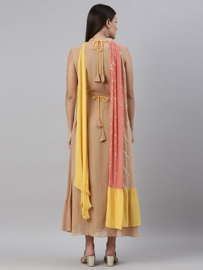 Neeru'S Beige Color Georgette Fabric Kurta