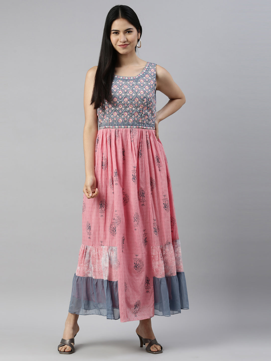 Neerus Onion Color Cotton Fabric Kurta