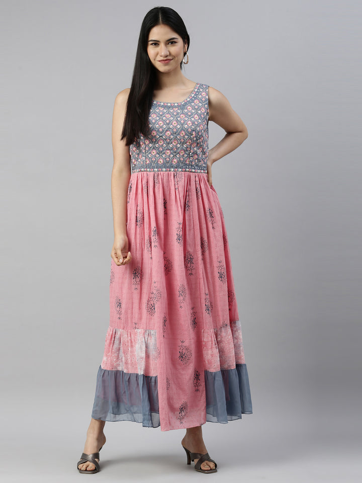 Neerus Onion Color Cotton Fabric Kurta