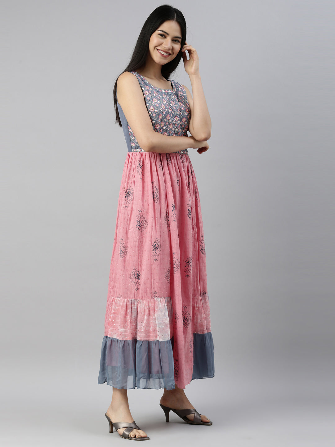 Neerus Onion Color Cotton Fabric Kurta