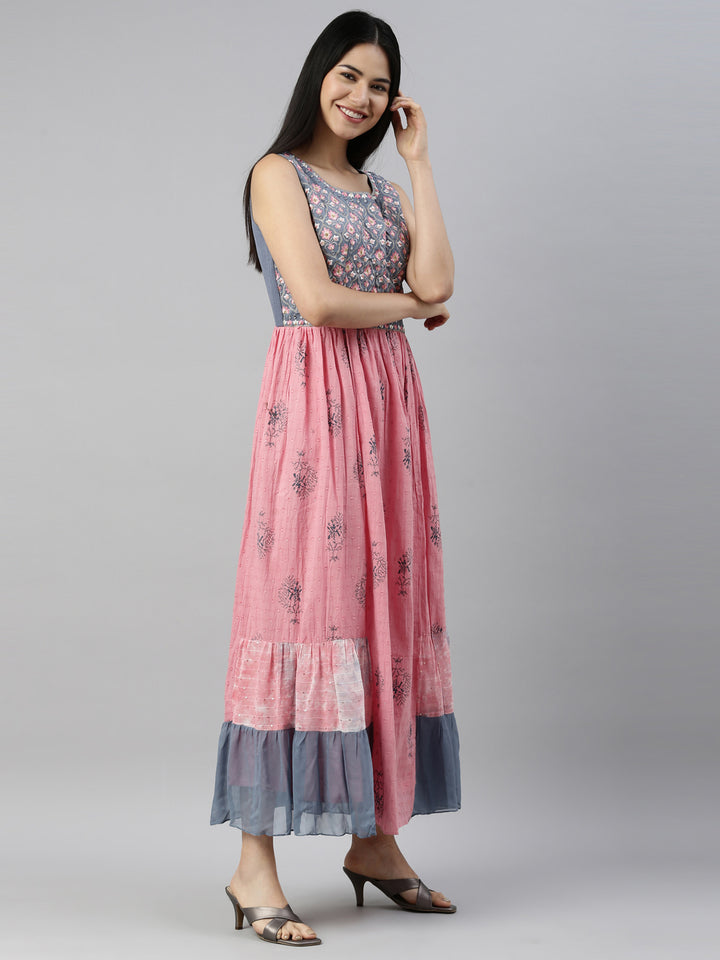 Neerus Onion Color Cotton Fabric Kurta