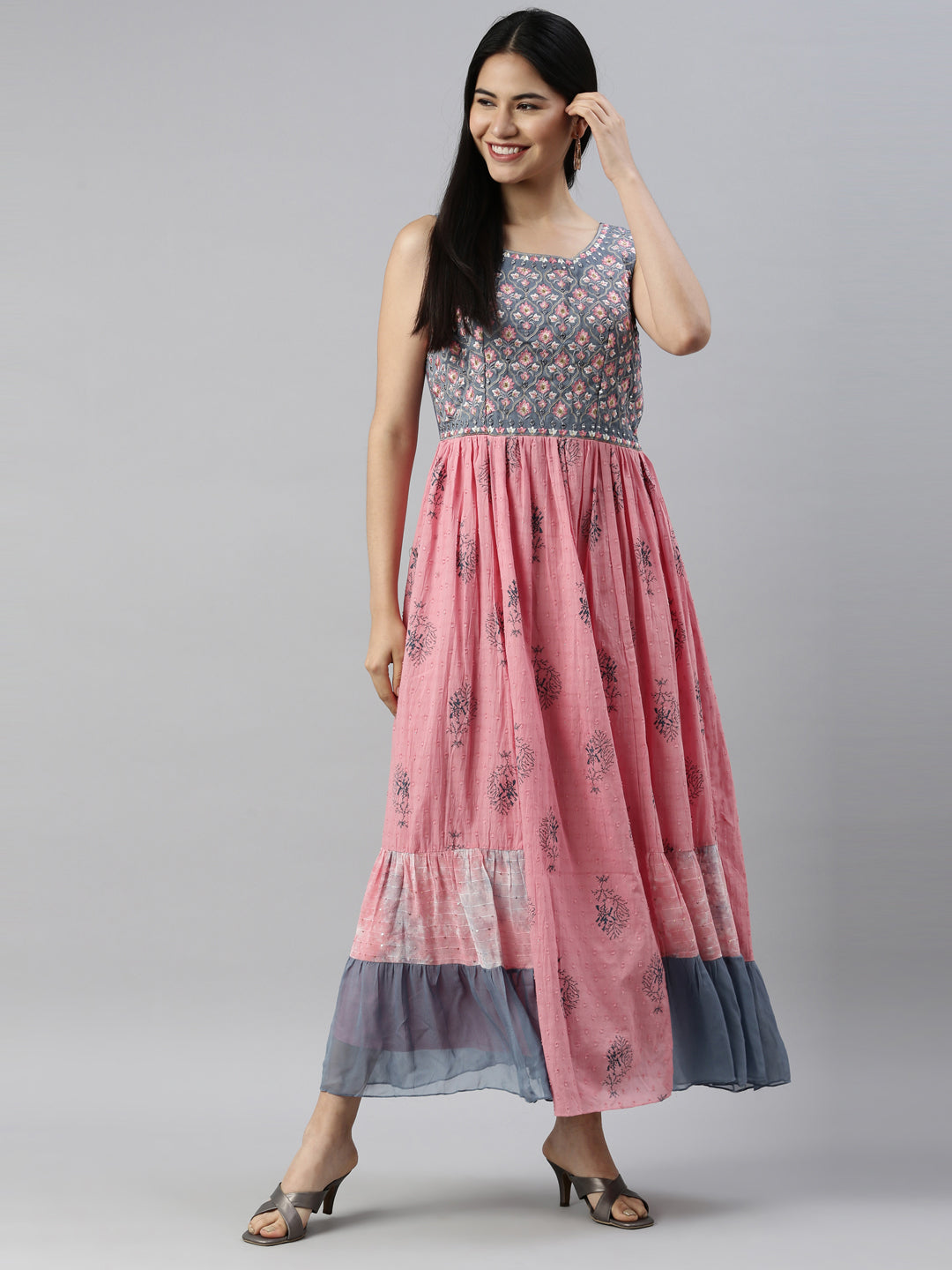 Neerus Onion Color Cotton Fabric Kurta